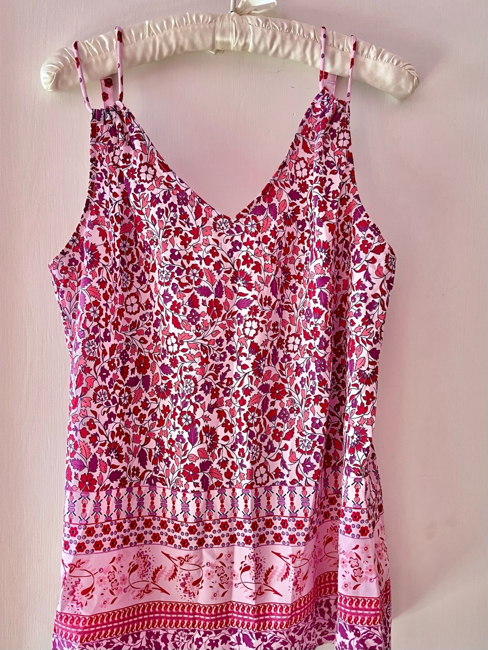 CAbi Pink & Red Floral Delicate Flowy Slip Tank Cami with Spaghetti Strap size S